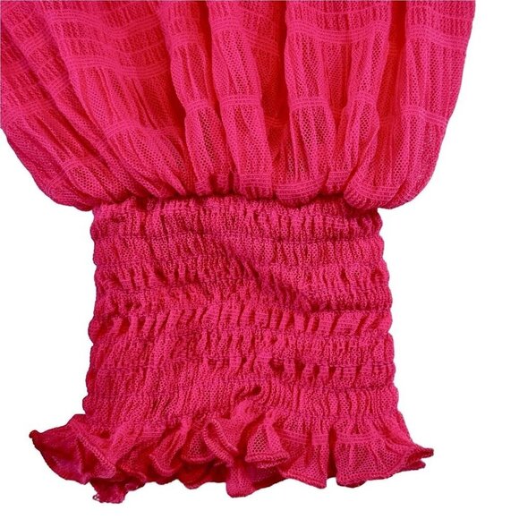 Frilly Romantic Fuchsia Crop Top Women Small Bishop Sleeve Textured Off Shoulder - Picture 7 of 16
